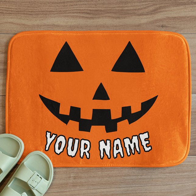 Personalisiert Orange Pumpkin Halloween Dein Name Badematte (Von Creator hochgeladen)