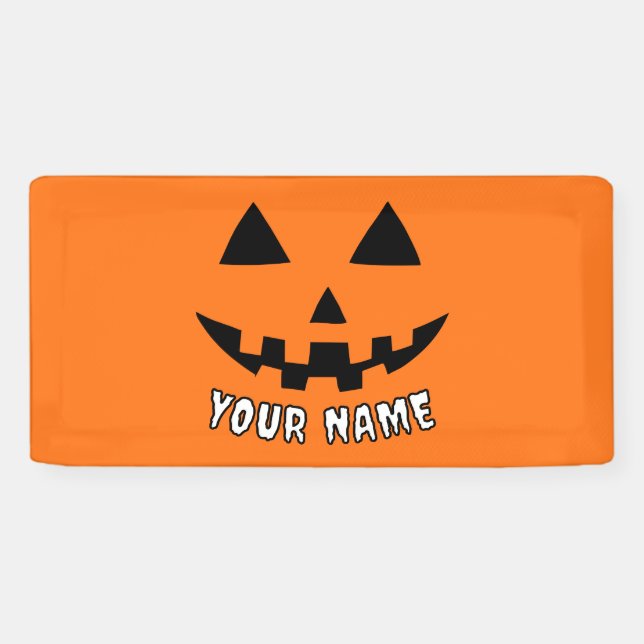 Personalisiert Orange Pumpkin Halloween Dein Name Banner (Horizontal)
