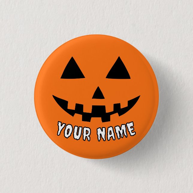 Personalisiert Orange Pumpkin Halloween Dein Name Button (Vorderseite)