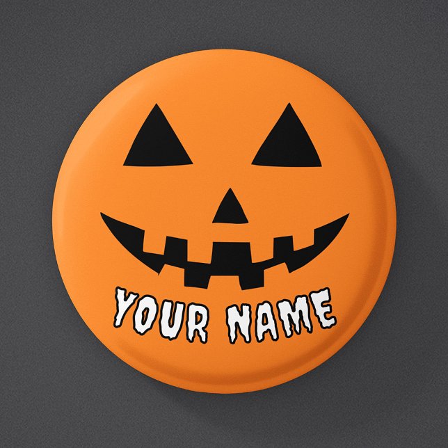 Personalisiert Orange Pumpkin Halloween Dein Name Button (Von Creator hochgeladen)