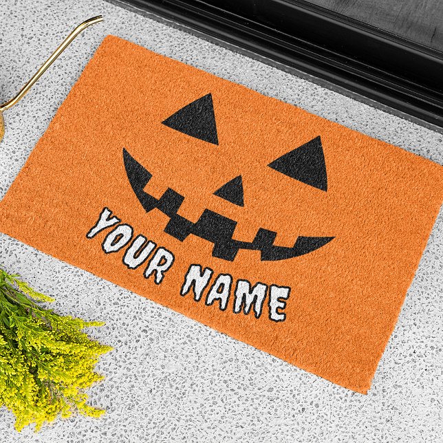 Personalisiert Orange Pumpkin Halloween Dein Name Fußmatte (Von Creator hochgeladen)
