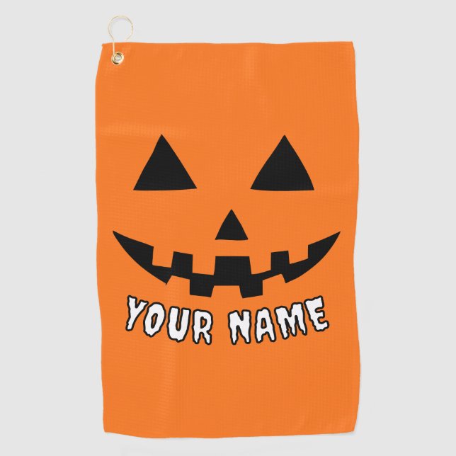 Personalisiert Orange Pumpkin Halloween Dein Name Golfhandtuch (Vorderseite)