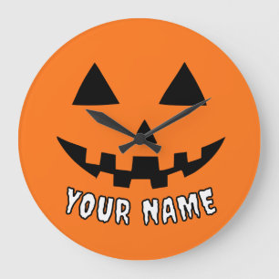 Personalisiert Orange Pumpkin Halloween Dein Name Große Wanduhr
