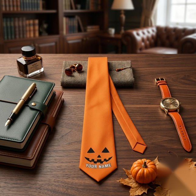 Personalisiert Orange Pumpkin Halloween Dein Name Krawatte (Von Creator hochgeladen)