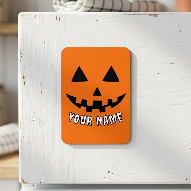 Personalisiert Orange Pumpkin Halloween Dein Name Magnet (Von Creator hochgeladen)