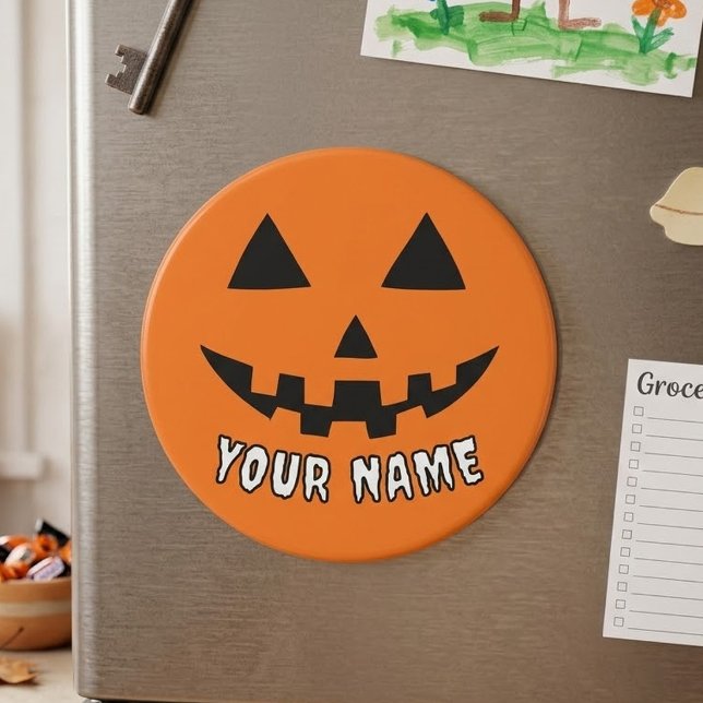 Personalisiert Orange Pumpkin Halloween Dein Name Magnet (Von Creator hochgeladen)