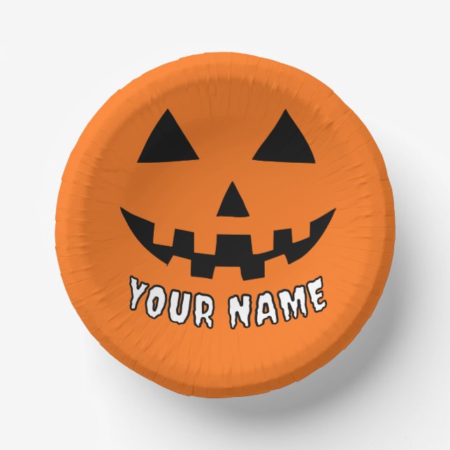Personalisiert Orange Pumpkin Halloween Dein Name Pappteller (Vorderseite)