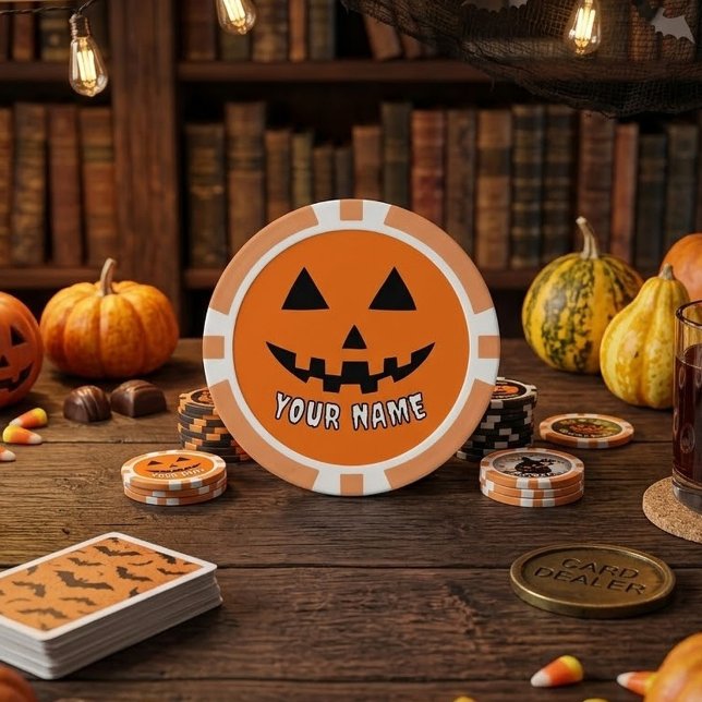 Personalisiert Orange Pumpkin Halloween Dein Name Pokerchips (Von Creator hochgeladen)