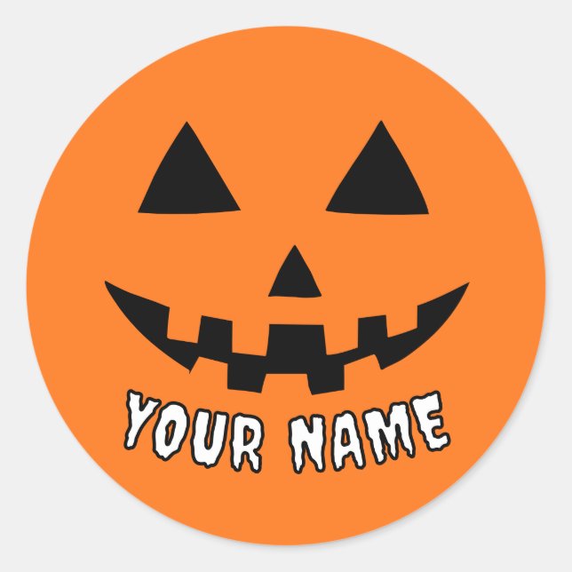 Personalisiert Orange Pumpkin Halloween Dein Name Runder Aufkleber (Vorderseite)