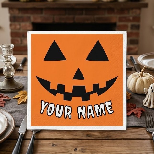Personalisiert Orange Pumpkin Halloween Dein Name Serviette (Von Creator hochgeladen)