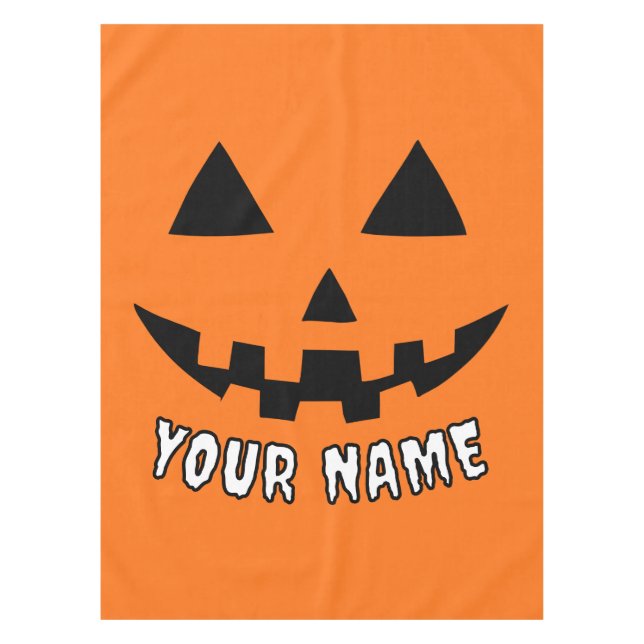 Personalisiert Orange Pumpkin Halloween Dein Name Tischdecke (Vorderseite)