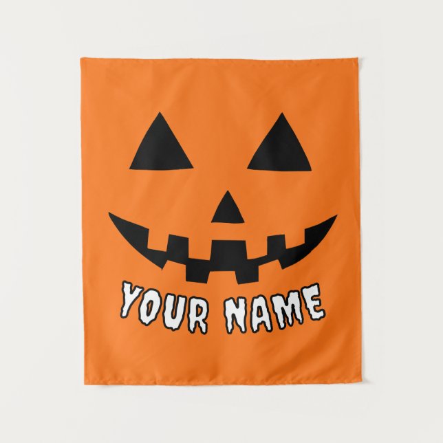 Personalisiert Orange Pumpkin Halloween Dein Name Wandteppich (Vorderseite)