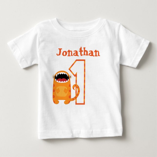 Personalisiert Orange Red Monster Erster Geburtsta Baby T-shirt (Vorderseite)