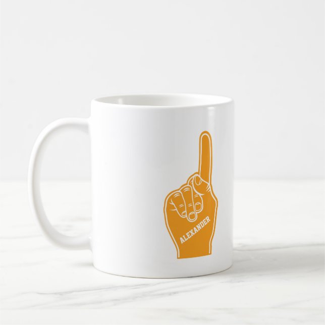 Personalisiert Orange Sports Foam Finger Kaffeetasse (Links)