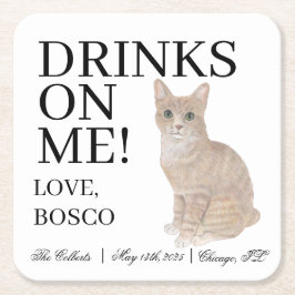 Personalisiert Orange Tabby Cat Wedding Rechteckiger Pappuntersetzer