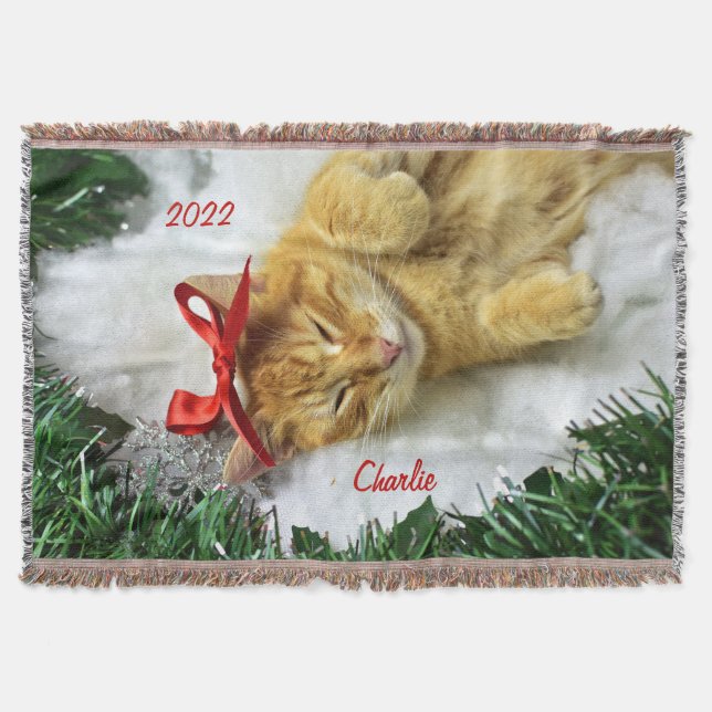 Personalisiert Orange Tabby Cat Weihnachten Decke (Vorderseite)