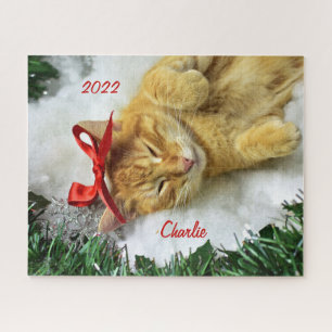 Personalisiert Orange Tabby Cat Weihnachten Puzzle