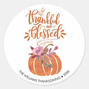 Personalisiert Orange Thankful & gesegnete Pumpkin Runder Aufkleber