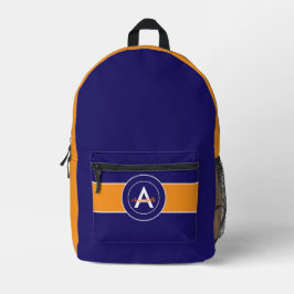 Personalisiert Orange und Blue Monogram Bedruckter Rucksack
