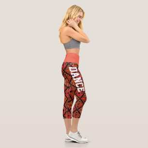 Personalisiert Orange und Schwarz Geometrisch  Capri Leggings