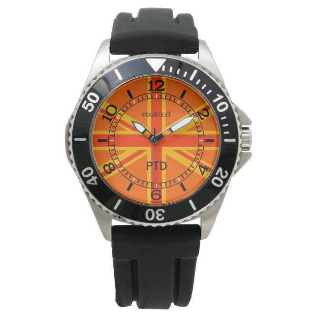 Personalisiert Orange Union Jack British Flag Dial Armbanduhr (Vorderseite)