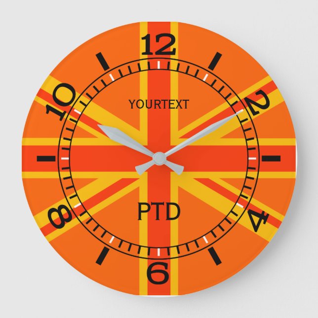 Personalisiert Orange Union Jack British Flag Dial Große Wanduhr (Vorderseite)