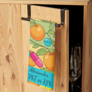 Personalisiert Orangen Blauer Pink Pill Pharmacy Geschirrtuch