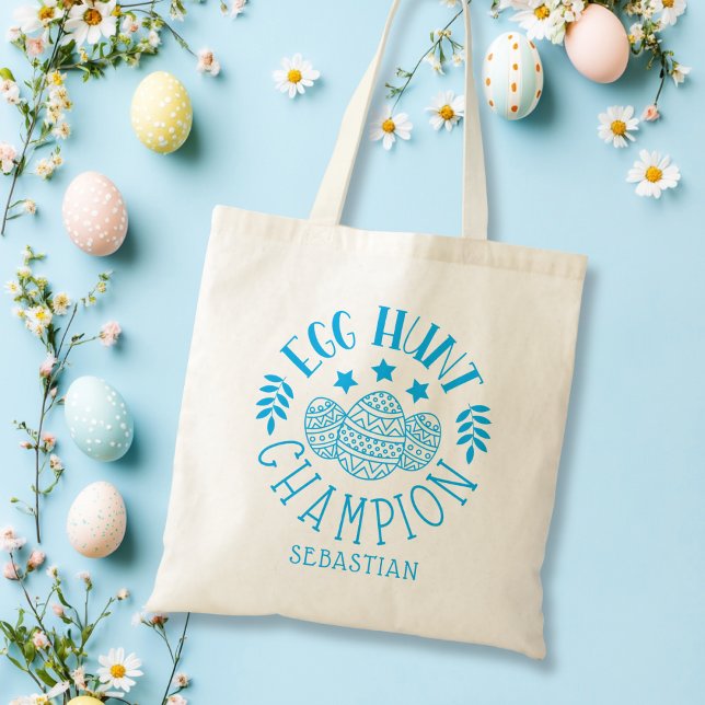 Personalisiert Ostereier Jagd Champion Boy Blue Tragetasche (Personalized Easter Egg Hunt Champion Boy Blue Tote Bag)