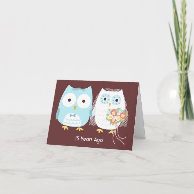 Personalisiert Owls Couple Happy Wedding Anniversa Karte (Vorderseite)