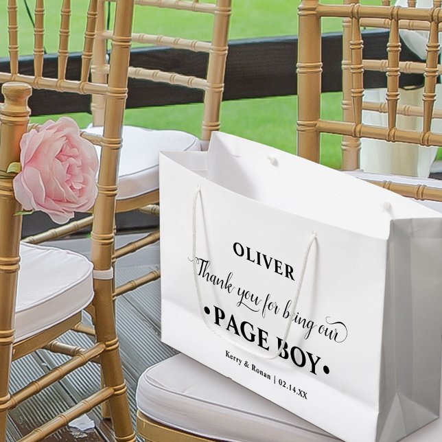 Personalisiert Page Boy Black and White Vielen Dan Große Geschenktüte (Black and White Wedding Thank You Gift Bag for Page Boy)