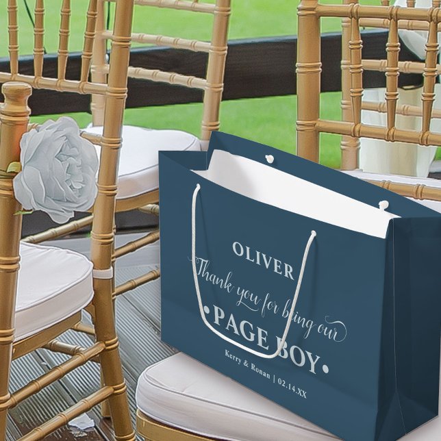 Personalisiert Page Boy Blue Vielen Dank Große Geschenktüte (Dusty Blue Wedding Thank You Gift Bag for Page Boy)