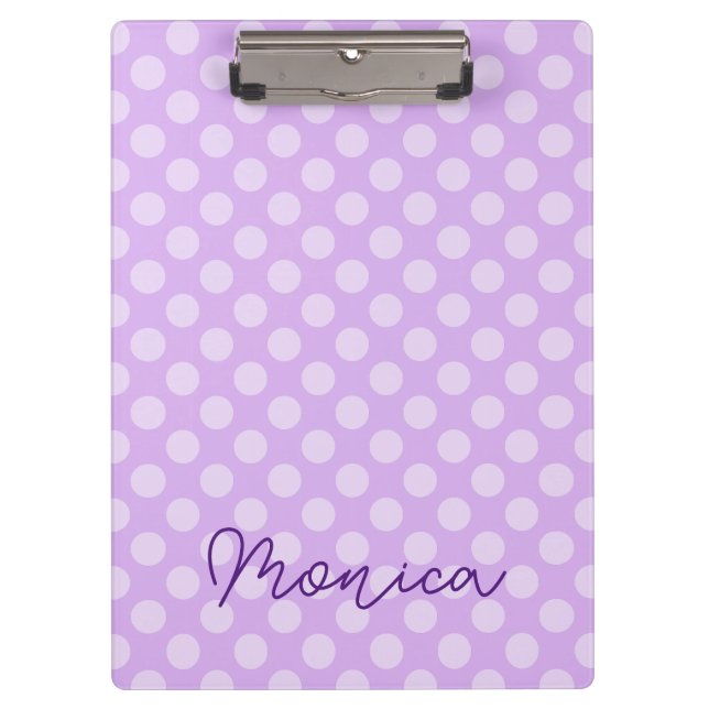 Personalisiert Pale Lavender Polka Dot Klemmbrett (Vorderseite)