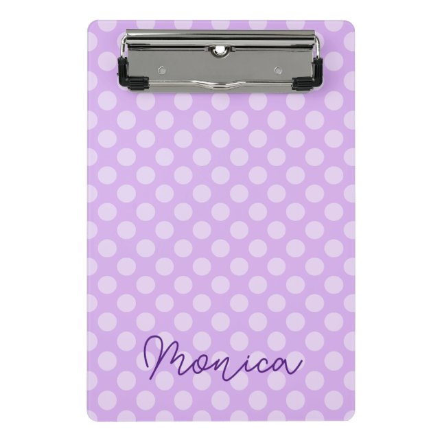 Personalisiert Pale Lavender Polka Dot Mini Klemmbrett (Vorderseite)