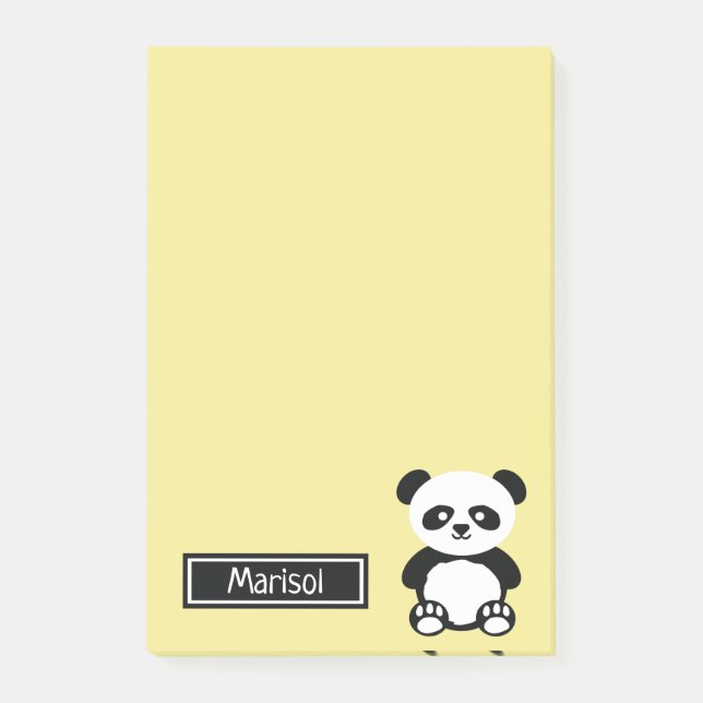 Personalisiert Panda Bear Animal Kids Kawaii Yello Post-it Klebezettel (Vorderseite)