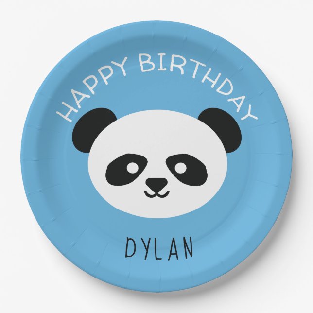 Personalisiert Panda Bear Kawaii Birthday Boys Blu Pappteller (Vorderseite)