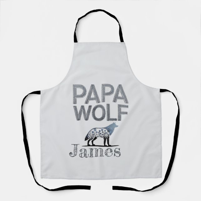 Personalisiert Papa Wolf Nature Silhouette Schürze (Vorderseite)