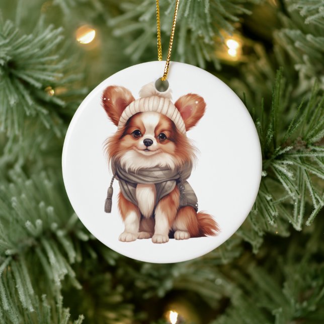Personalisiert Papillon Dog Keramik Ornament (Baum)