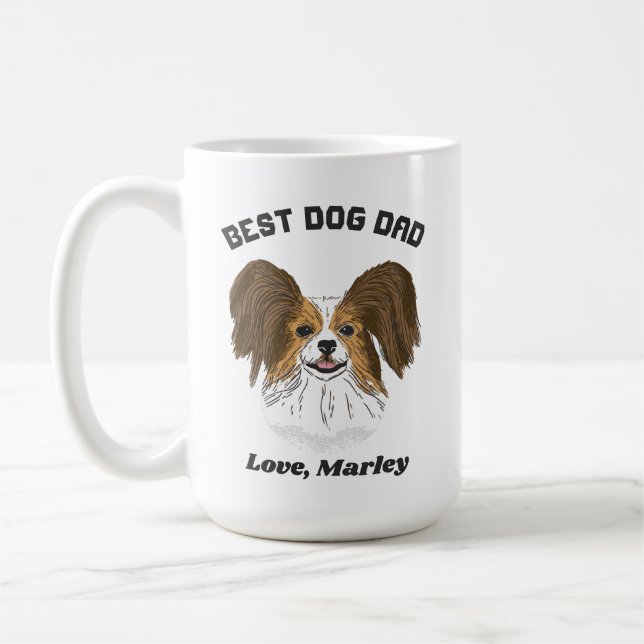 Personalisiert Papillon Puppy Dog Vater Individuel Kaffeetasse (Links)