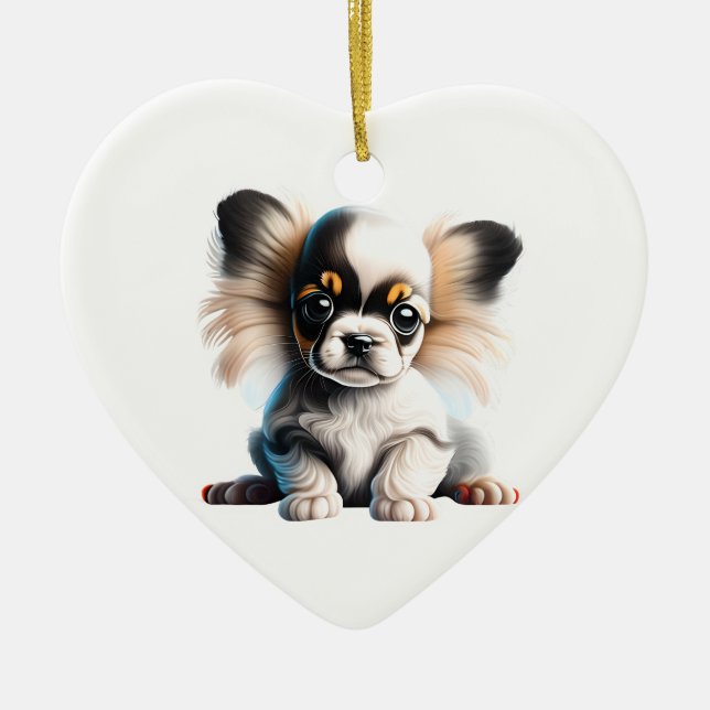 Personalisiert Papillon Puppy Keramik Ornament (Vorne)