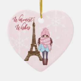 Personalisiert Paris Eiffelturm Rosa Weihnachten Keramik Ornament
