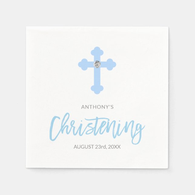 Personalisiert Pastel Blue Cross CHRISTENING Serviette (Vorderseite)