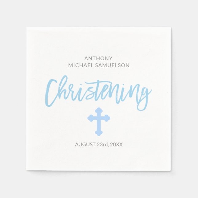 Personalisiert Pastel Blue Cross CHRISTENING Serviette (Vorderseite)
