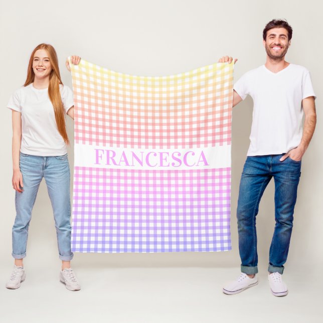 Personalisiert Pastel Gradient Gingham Blanket Pin Fleecedecke (Beispiel)