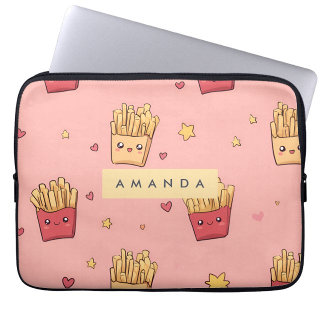 Personalisiert Pastel Kawaii French Fries Pattern Laptopschutzhülle (Vorderseite)