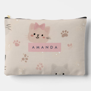 Personalisiert Pastel Kawaii Kat-Gesichtsmuster Zubehörtasche