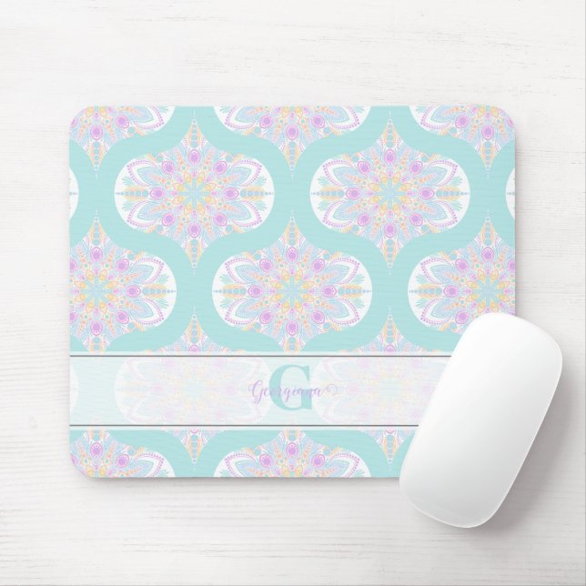 Personalisiert Pastel Rainbow Floral Mandala Mid M Mousepad (Mit Mouse)