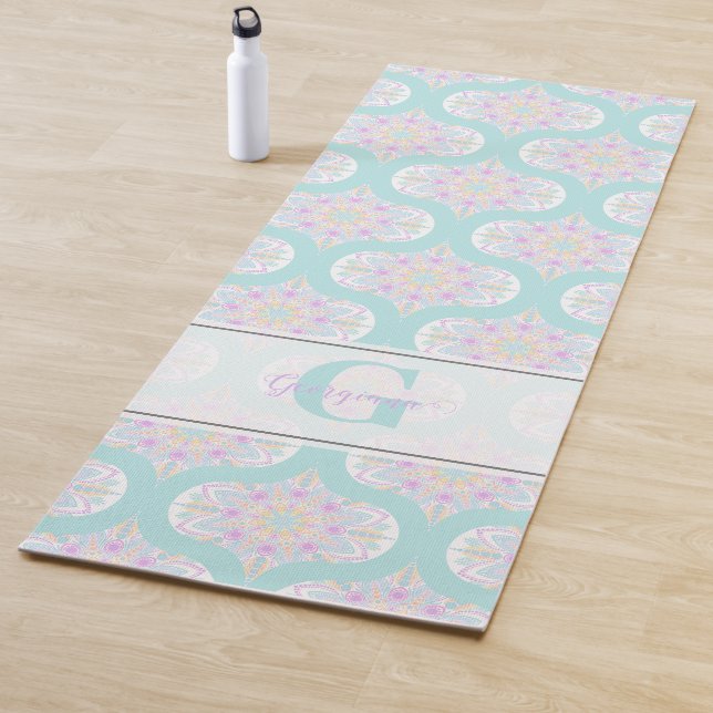 Personalisiert Pastel Rainbow Floral Mandala Mid M Yogamatte (Beispiel)