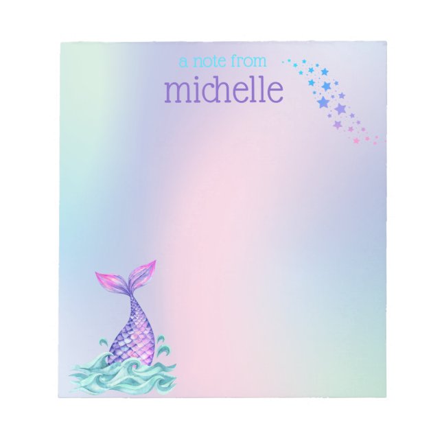 Personalisiert Pastel Rainbow Mermaid Notizblock (Vorderseite)