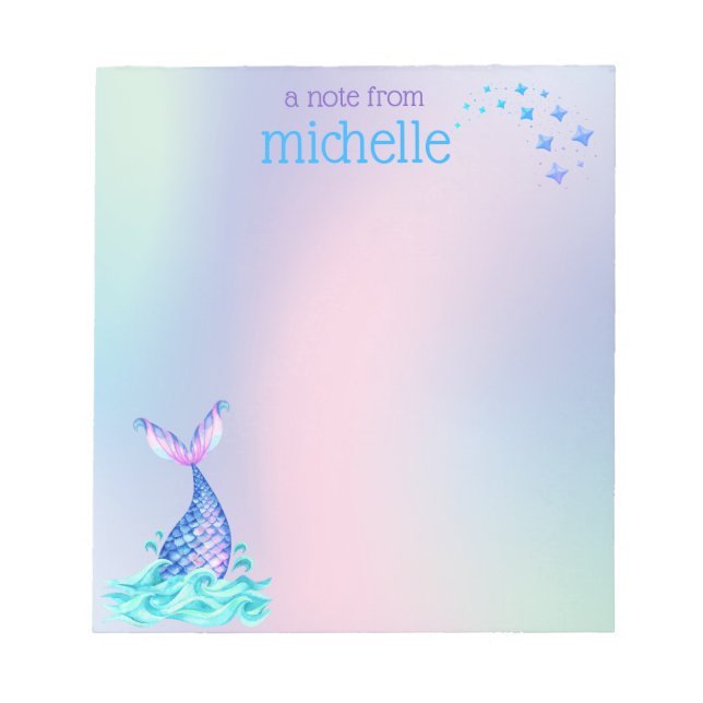 Personalisiert Pastel Rainbow Mermaid Notizblock (Vorderseite)