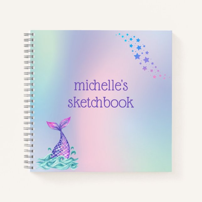 Personalisiert Pastel Rainbow Mermaid Notizbuch (Vorderseite)